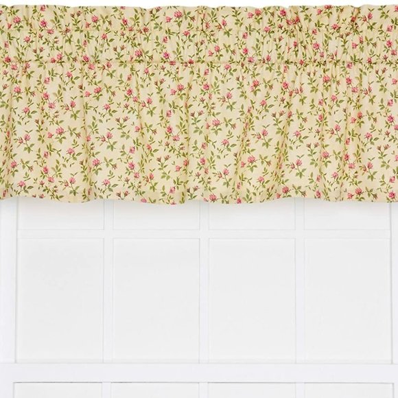 ELLIS Curtain MARCIA Rose Floral Vine VALANCE kitchen Ivory Pink GREEN New 70X12 - Picture 1 of 5